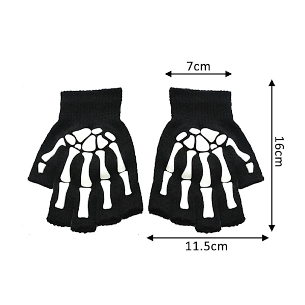 Stickhandskar Skeletthuvud Lysande Halvfinger Hela Fingrar Print Varm Andas Män Kvinnor Fitness Handske Cykelutrustning Luminous-A1 One Size