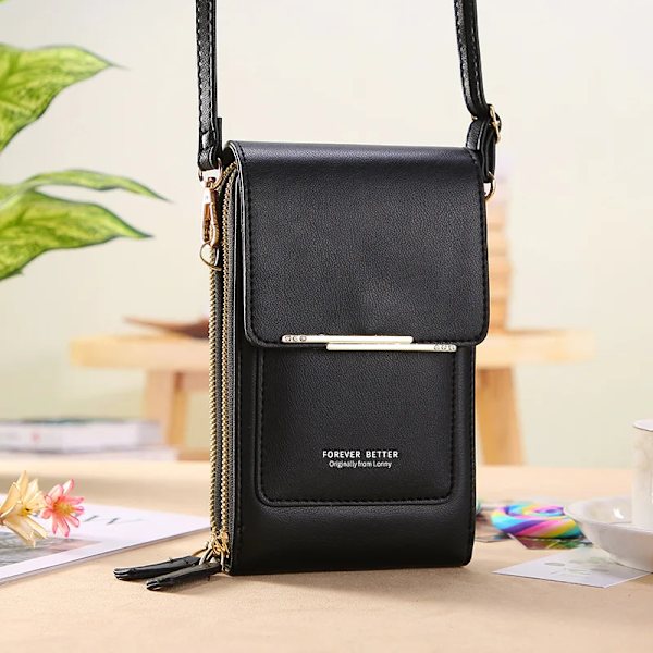 Buylor Bolsas Damväska Trend Handväskor Mjuka läderplånböcker Pekskärm Mobilväska Mode Crossbody-axelväskor Black 11x5x19CM