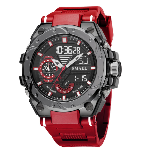 Watch för män SMAEL Armbandsur Watcholorful Red Armband 50M Vattentät Väckarklocka Analog Digitals 8060 Sportklockor RED