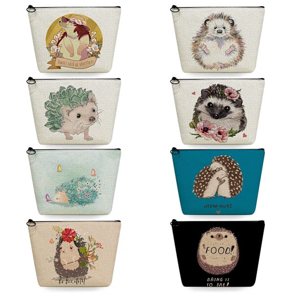 2022 tecknad igelkottsblomma printed kosmetisk väska för kvinnor Harajuku Casual Makeup-väskor Bärbar rese-toalettväska Case sn5698 Hedgehog Bag
