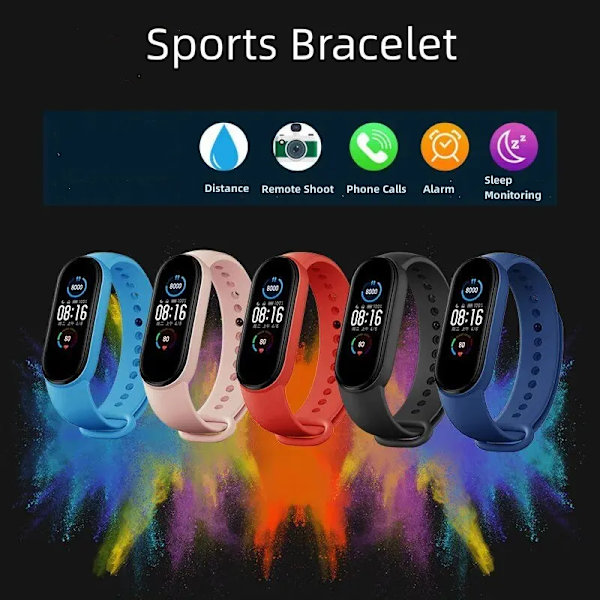 M4 Smart Armband Bluetooth Multi Function Movement Clock Smart Watch för män och kvinnor Lämplig för Apple och Android Black