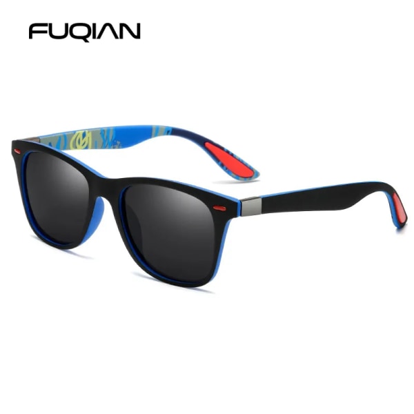 FUQIAN polariserade solglasögon Män Kvinnor Klassisk fyrkantig plast Solglasögon Manmode Svarta nyanser UV400 Back Night Vision Polarized