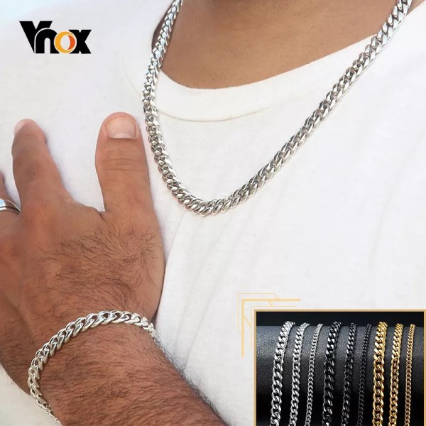 Vnox 18-70 cm Curb Chain Halsband 3-11 mm Miami Cuban Link Klassisk Punk, tungmetall, Långt Damhalsband i rostfritt stål 11mm Black 21cm Bracelet