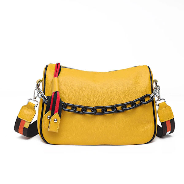 Crossbody-väskor i äkta läder Kvinnor Berömt märke Kvinnlig Axelväska Mode Bred axelrem Mjuk liten Kvinnor Väska Bolsa sac Yellow