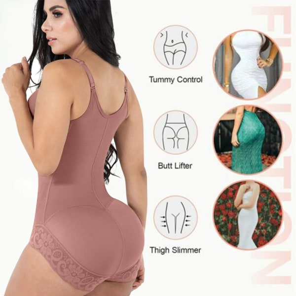 Högkompression Shapewear Med Hook Shaper Justerbar BH Slimming Body Kvinnor Spets Rose brown M