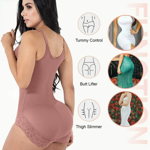 Högkompression Shapewear Med Hook Shaper Justerbar BH Slimming Body Kvinnor Spets Tan L
