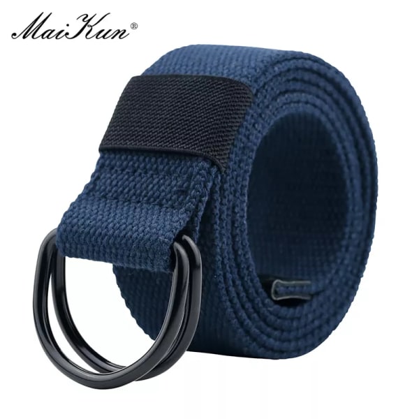 Maikun Tactical Canvas Herrbälte Högkvalitativ unisex dubbel D-ringsspänne Midjeband Casual Canvas Dambälte Tyg för jeans Dark Blue 110cm