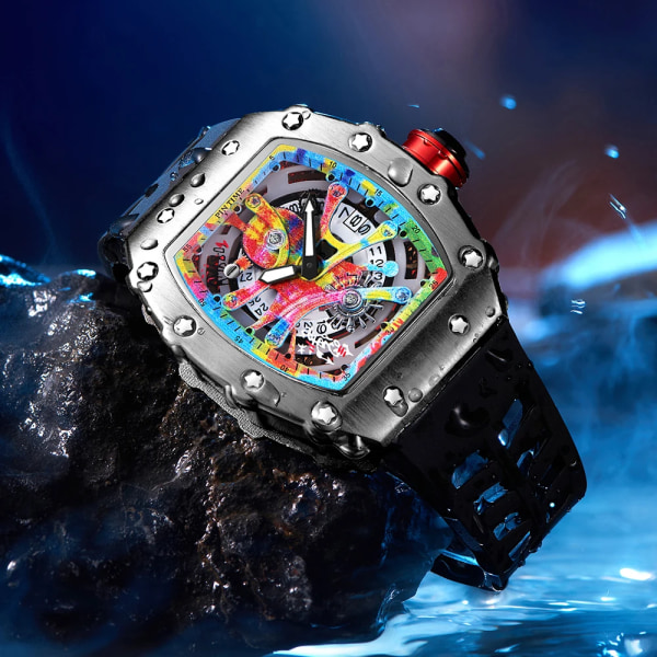 Modern design watch Sport lysande vattentät militärautomatisk watch för man pojkar Silikonrem Tonneau-urtavla QT336-8 with box