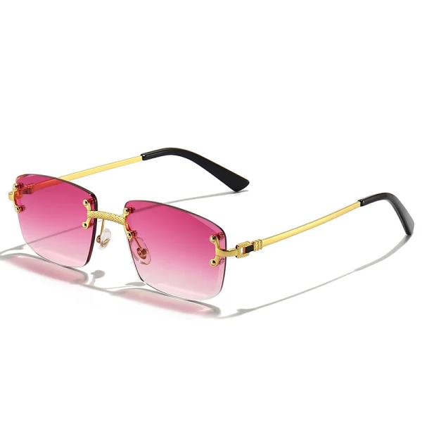 2022 båglösa fyrkantiga solglasögon män kvinnor UV400 Small Gradient ramlösa solglasögon för män Populära metallglasögon av hög kvalitet C09 Gold Lav Purple As Photos Showing
