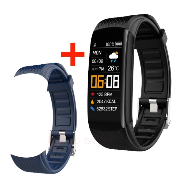 C5S Smart Watch Dam Blodtrycksmätare Vattentät Pulsklocka Fitness Watch Armband För Android iOS Män Smartwatch Black Add DB strap