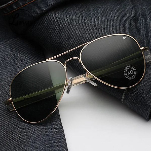 Aviation ovala Solglasögon Herr kvinnor 2022 märke American Army Military Optical AO körglasögon polit Double Bridge Oculos d gold-green