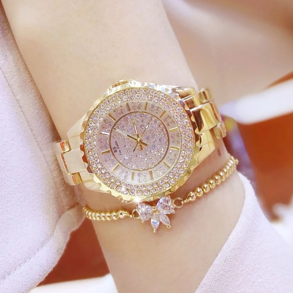 Damklockor Guld Lyxmärke Diamond Quartz Damarmbandsur Rostfritt stål Klocka Watch relogio feminino 2022 1258-silver gold