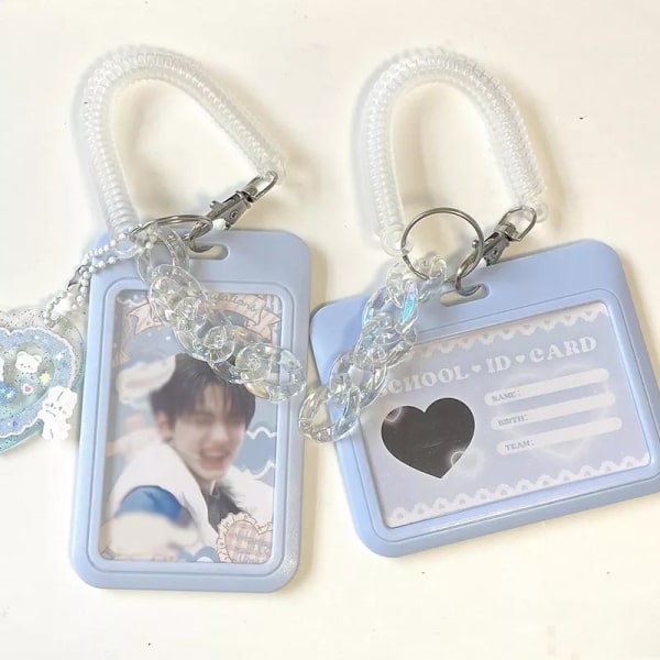 Söt Kpop Fotokortshållare Album Fotokortshållare Flickor Busskort ID Hållare Studenthänge Nyckelring Kortförvaringsfodral blue 2