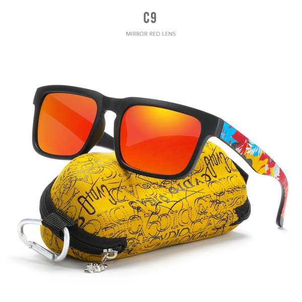 KDEAM iögonfallande funktion polariserade solglasögon för män Mattsvart rampassform. Måla tempel Play-Cool Solglasögon med case PRO-C9 Skull Zipper Case