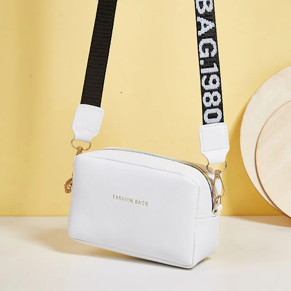 Enkel stil små axelväskor för kvinnor Enfärgad Pu-läder bred rem Crossbody-väska Kvinnlig telefonväska Messenger Handväska white-1 as  detailpage
