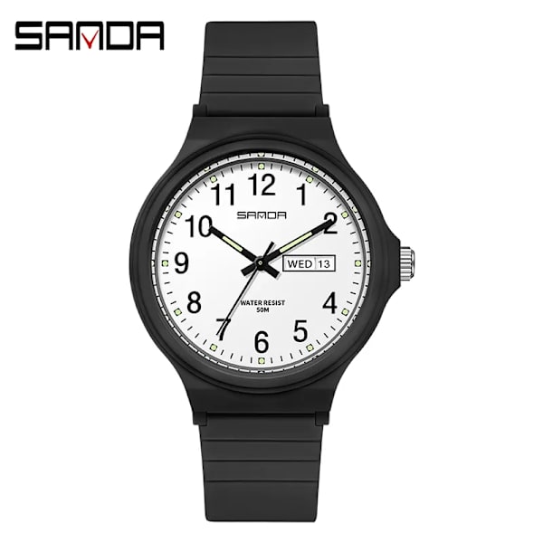 Mode Sanda Toppmärke Calenda Quartz Watch Minimalism Style Damarmbandsur Enkel Svart Vit Vattentät Watch Klocka Reloj black white