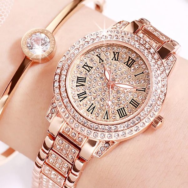 Casual Elegant All-Star Kvartsklocka Watch Fin Zirkon Mekanisk Damarmbandsur Mode hopfällbara klockor Watch 02-red
