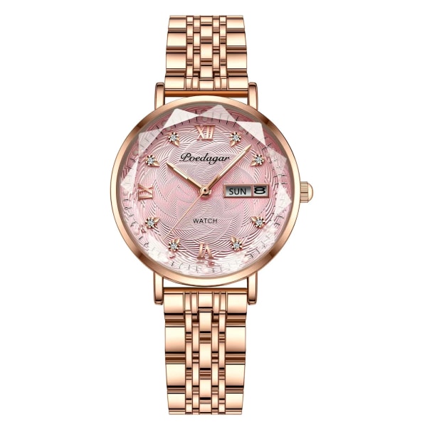 POEDAGAR Watch Kvinnor Nytt Mode Lyx Armbandsur Armband i rostfritt stål Enkelt Rose Guld Vattentät Lysande Damklockor 3012 Pink S