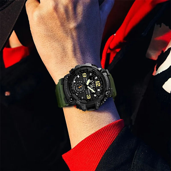 Skmei Multifunktionella Chrono Digitala klockor Herr Dual Movement 3 Time Sport Armbandsur Vattentät Elektronisk Klocka Reloj Hombre Army green