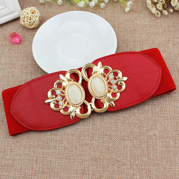 Kvinnors brett bälte dam guld designer elastiskt band med klänning jacka Dam lyxiga bälte tillbehör brett bälte x279 x279-Red One Size