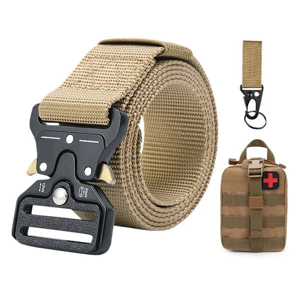 Army Style Stridsbälten Set Inkluderad Väska Krok Snabbkoppling Taktiskt bälte Herr Militär Canvas Utomhus Jakt Camping Trekking Set C Khaki 125cm