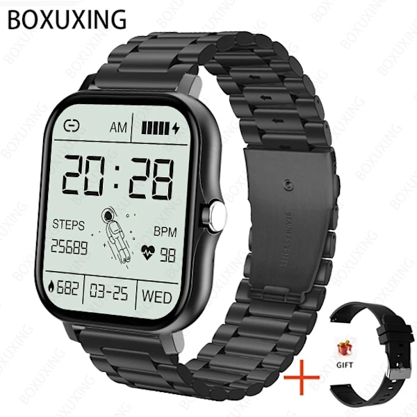 Ny Bluetooth samtal Watch Män Kvinnor Sov Puls Blodtryck Sport Smart Klocka Mode Dam Smartwatch Kvinna steel belt black(.1091)