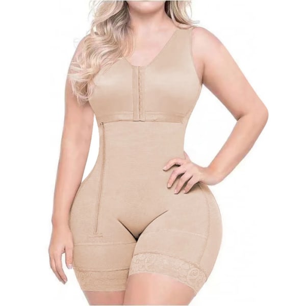 Shapewear efter kirurgisk högkompression, kort gördel med broscher byst för daglig och postkirurgisk bantning Fajas Colombianas Beige L