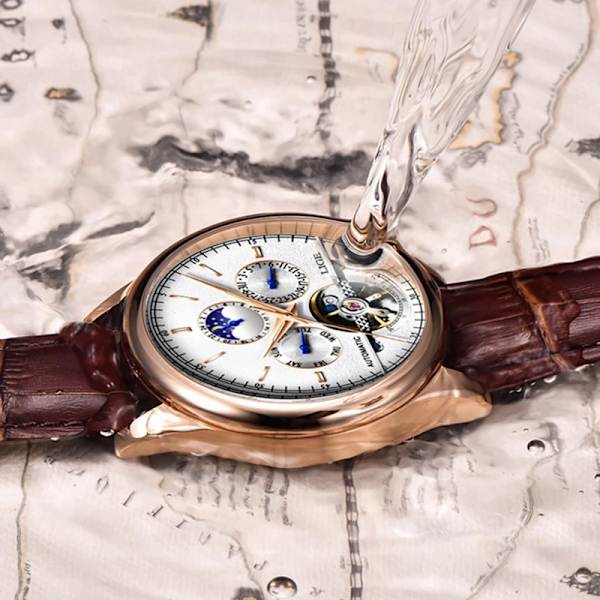 Relogio Masculin LIGE Nya Herrklockor Toppmärke Lyx Automatisk Mekanisk Watch Herr Läder Vattentät Watch Veckoklocka+låda Silver blue
