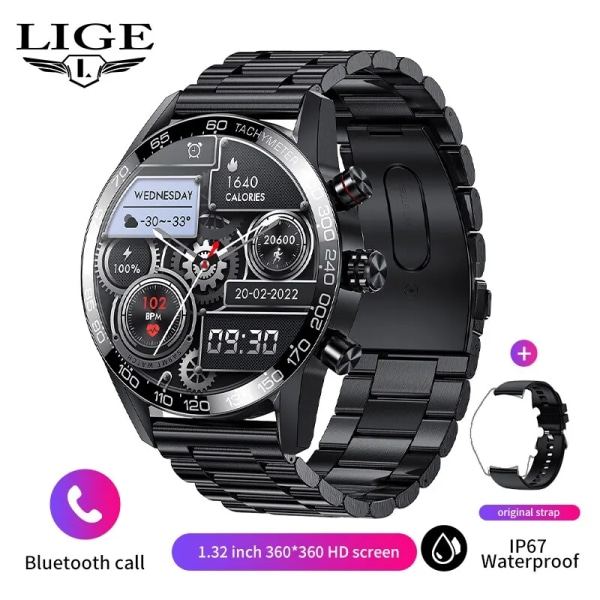 LIGE Smarta klockor för män Smart Watch Bluetooth Calling Smartwatch Fashion Business Klocka Ny Smartband Man Reloj 360 360 black steel belt