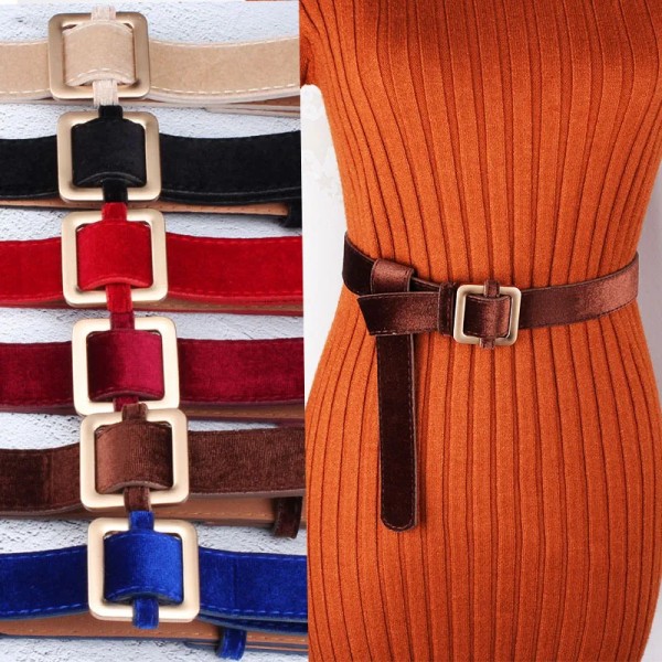 Designerns nya lyxmode sammet Röd och svart off-white bälte Premium flanell tröja kappa Klänning Jeans Dam Bälten Ceinture Rose Red 105CM