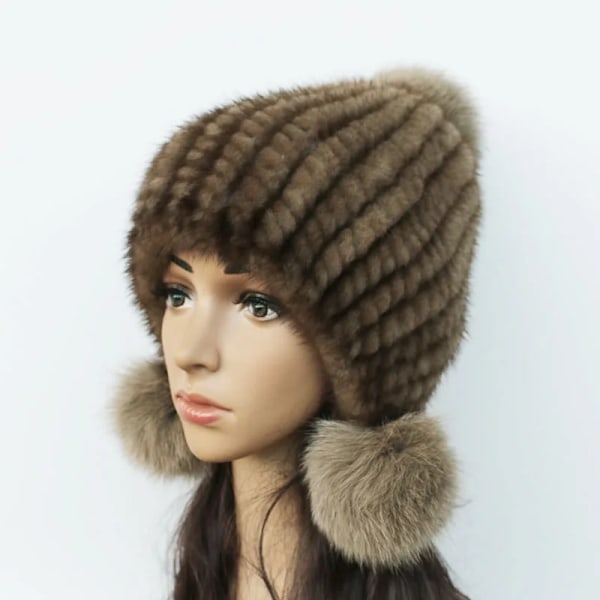 2015 Ny Minkhatt Dammode Bollhatt Mink Stickade Hattar Casual Minkhatt Kvinnligt Huvudbonad Type 3