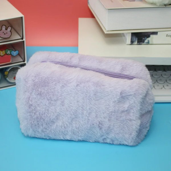 Stor kapacitet Plysch kosmetisk förvaringsväska Kvinnor Makeup Organizer Handväska Papperväska Case Pennfodral Pennlåda Tillbehör plush light purple 10x10x18 cm