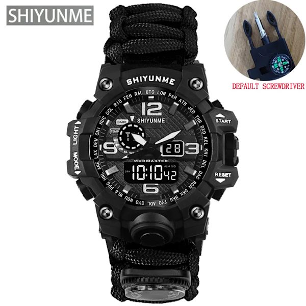 Utomhus Survival Watch Multifunktionell Vattentät Militär Taktisk Paracord Watch Armband Camping Vandring Nödutrustning Black