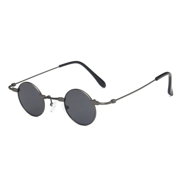 Små runda solglasögon Kvinnor Män UV400 Metall Märke Designer Punk Solglasögon Steampunk Vintage Goggles Black Shades Gun Grey