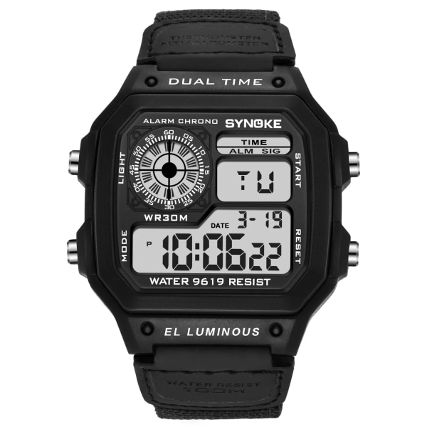 Män Sportklockor Vattentät Retro Digital Watch För Herr LED Elektronisk Klocka Design Nylon Militär Armbandsur Watch Hombre All Black