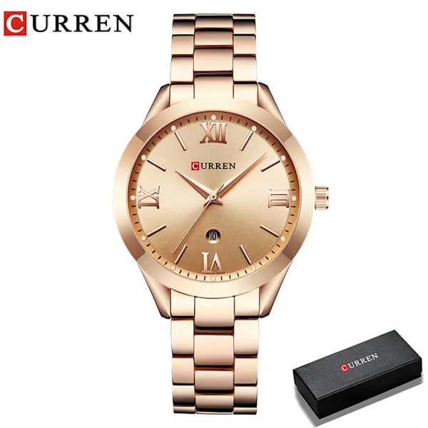 CURREN Watch För Dam Mode Retro Dam Watch Vattentät Stål Watch För Dam Jul Relógio Feminino 9007 rose box
