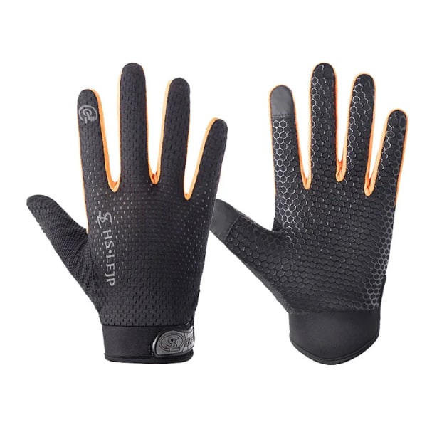 Mesh Cykelhandskar Full Finger Sommar Herr Cykelhandskar Dam Lång pekskärm Andas Racing Cykel Handskar Tillbehör black orange M