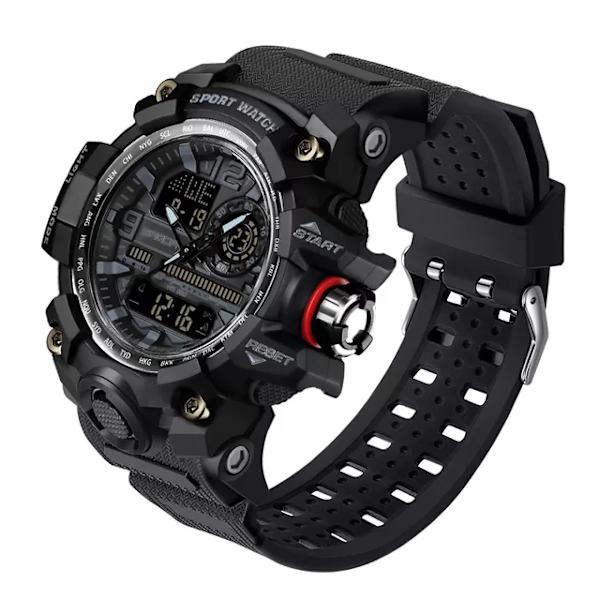 SANDA koreansk modetrend utomhus fritid vattentät multifunktion elektronisk watch i universitetsstudenten Watch black black