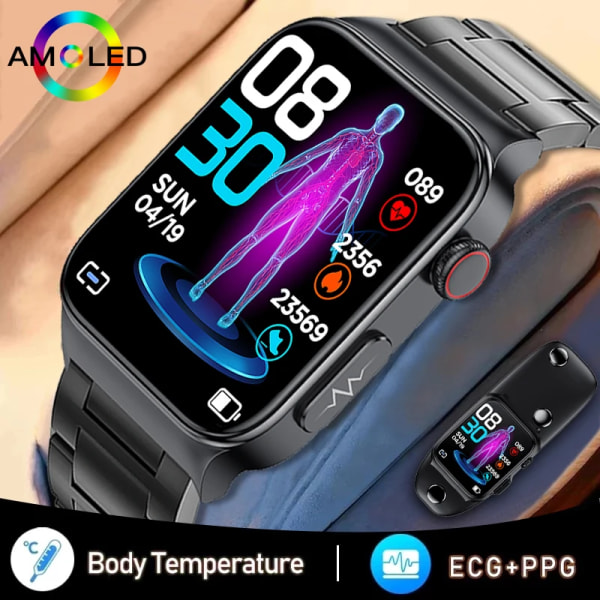 Ny EKG+PPG Smart Watch Män Laser Behandling av Hypertoni Hyperglykemi Hyperlipidemi Puls Hälsosam Sport Män Smartwatch belt black