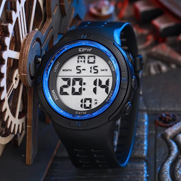 TPW överdimensionerad 53 mm digital watch för manlig 5ATM simkalender Red