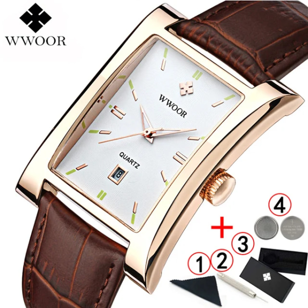 Elegant watch For Herr Guld Svart Läder Vattentät Date Armbandsur watch masculino gold white box