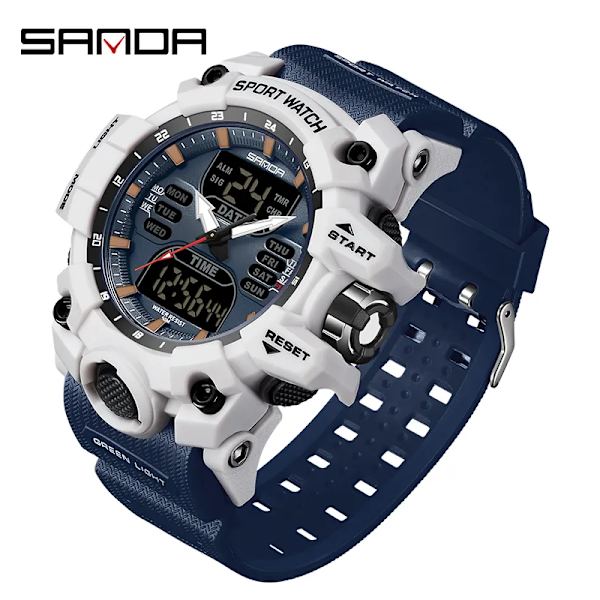 Ny 2023 Step Calorimeter Single Display Electronic Sanda 6126 Watch Simple Nightlight Vattentät Sport Electronic Watch blue white