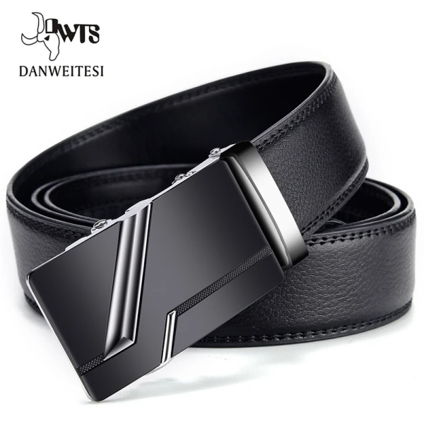 [DWTS]Män Bälte Hane Äkta Läder Bälte Herr Armband Bälten För män Automatiskt spänne Svart Herrbälten Cummerbunds cinturon hombre NE330 silvery 115cm 33to35 Inch
