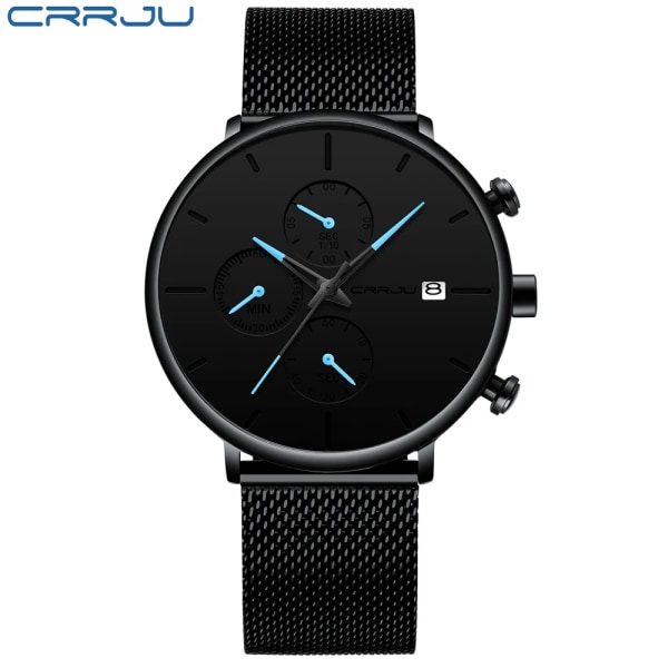CRRJU Herrklockor Lyx Watch Unik design i rostfritt stål Auto Date Mesh Armband Män Mode Casual Quartz Klockor 2268--B blue