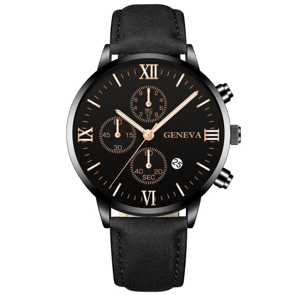 Mode Genève Män Datum Legering Case Syntetiskt Läder Analog Kvarts Watch Man Klocka Toppmärke Lyx Relogio Masculino 08 Black-Rose-Black