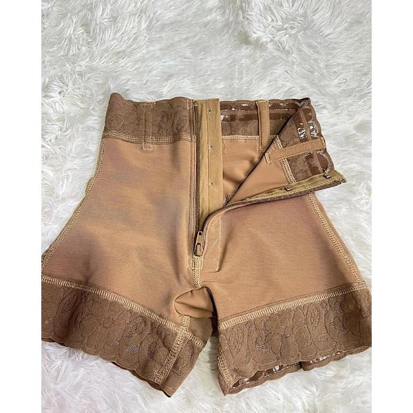 Spets Butt Lift Shaper Dragkedja Korta bälten för kvinnor Ta bort magen Slimmande Underkläder Höftlyftande Shorts Khaki M