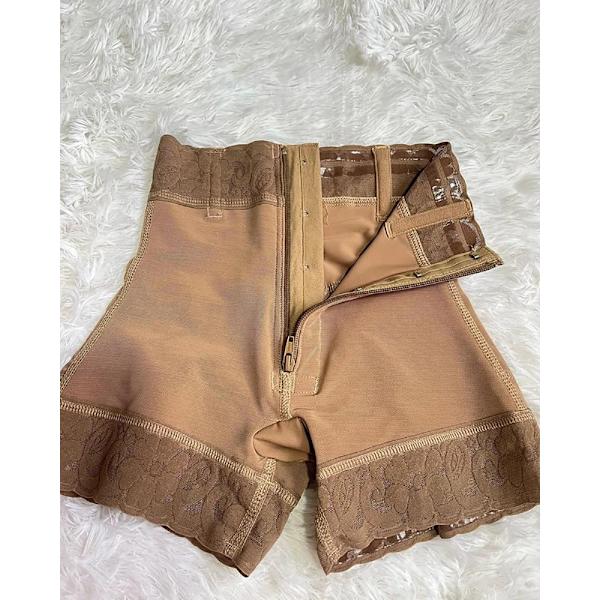 Spets Butt Lift Shaper Dragkedja Korta bälten för kvinnor Ta bort magen Slimmande Underkläder Höftlyftande Shorts Khaki XS