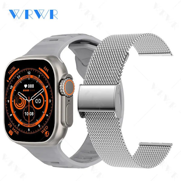 Smart Watch Ultra 2 tums HD-skärm NFC Smartwatch Bluetooth samtal Puls Sömnmonitor Series 8 Klockor för män kvinnor With Steel Strap(.1360)