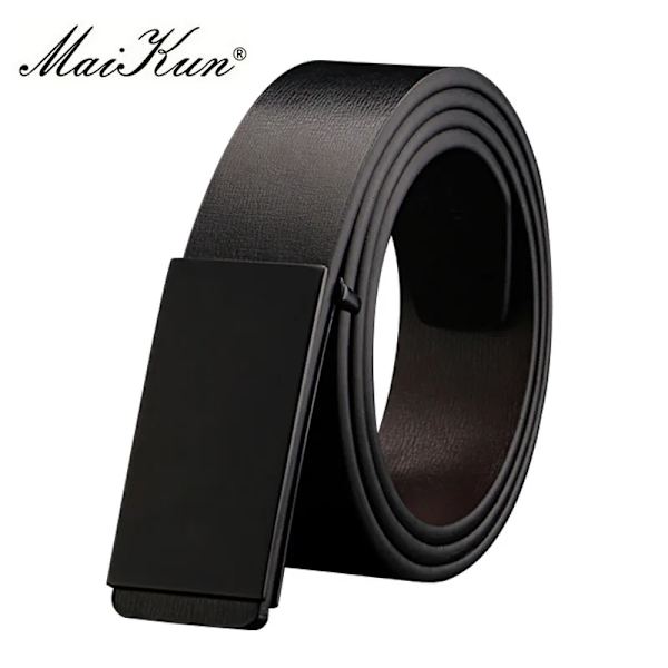 Maikun-bälten för män Högkvalitativt slätt spänne syntetiskt läder herrbälte Moderiktigt mäns bälte för jeans Black Buckle(.973) 115cm(.973)
