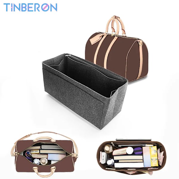 TINBERON Insert Organizer Stor kapacitet Resväska Specialliner Väska Filttyg Sida Pull Typ fodrad väska Sminkväska Apricot M